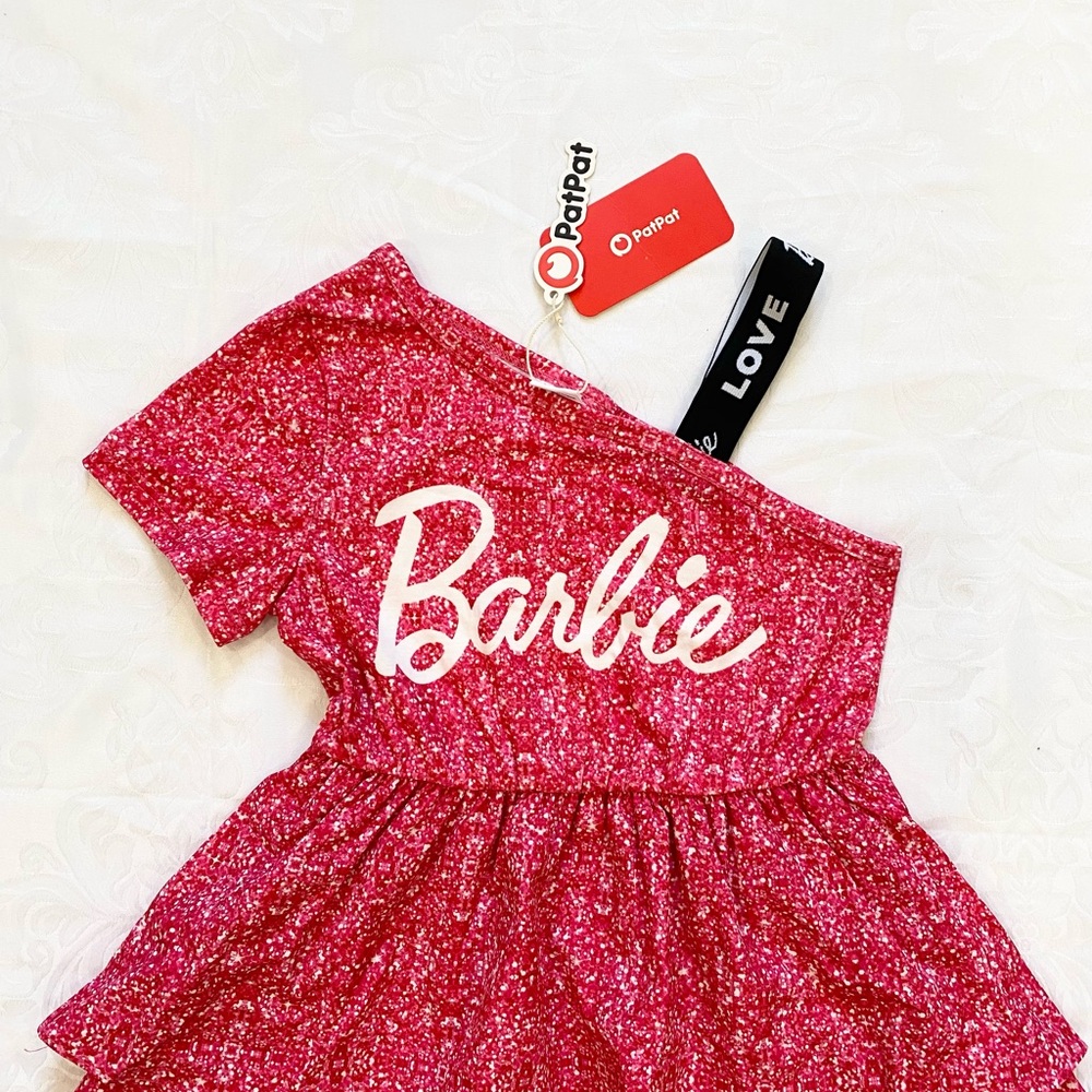 Barbie Girl One shouder desgin multi-layer Dress Rose pink, Size 6-7Y - Picture 8 of 13
